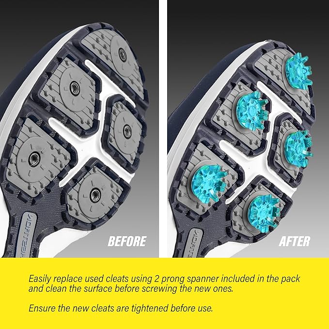 SOLM8 Golf Shoe Replacement Spikes - Metal Screw Threading Dia ¼ Inch/6mm Easy to Install on Cricket & Golf Cleats (Spanner Included)