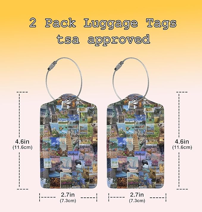 TSA Approved Luggage Tags for Suitcases Dream travel posters retro 2 Pack Funny Leather Carnival Cruise Airport Cute Travel Name Tags golf bag tag Ships Essentials Privacy Cover ID Label for Women Men