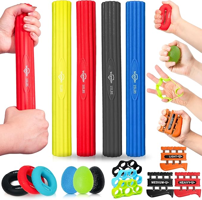 Flex Therapy Bar and Grip Strength Trainers Set, Physical Therapy & Resistance Bar for Golfers Elbow,Tendinitis,Wrist,Forearms Pain, Improve Grip Strength and Relieve Pain