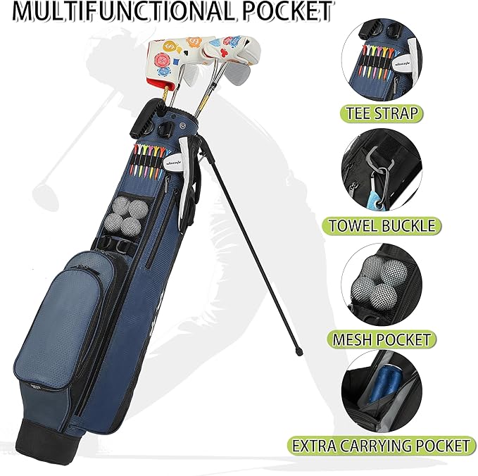 Golf Stand Bag,Lightweight Small Golf Bag,Medium Golf Carry Bag, 2-3Way Divider Men and Women with Adjustable Shoulder Strap Multiple Pockets with Golf Putter Covers