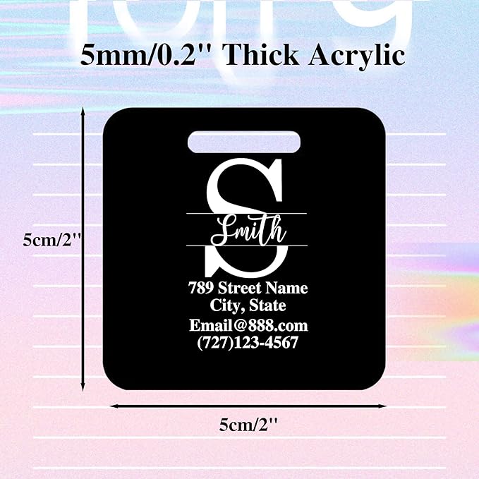 Personalized Luggage Tags for Suitcases,Custom Acrylic Tags with Hole & Steel Loop for Travel,Backpacks,Golf,Bagwine Cup,Waterproof (Black)