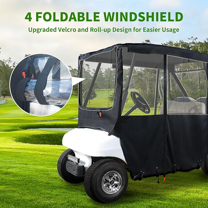 Tecoom Golf Cart Enclosure 2/4/6 Passenger, Golf Rain Cover 600D Waterproof Snowproof, Door Zippers, Clear Windows and Windproof Hooks, Universal Fit for EZGO, Yamaha, Club Car