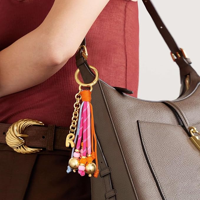KissYan Christmas Initial Bag Charm for Women, Colorful Rope Purse Keychain With Puffy Letter, Handbag Charm for Backpack