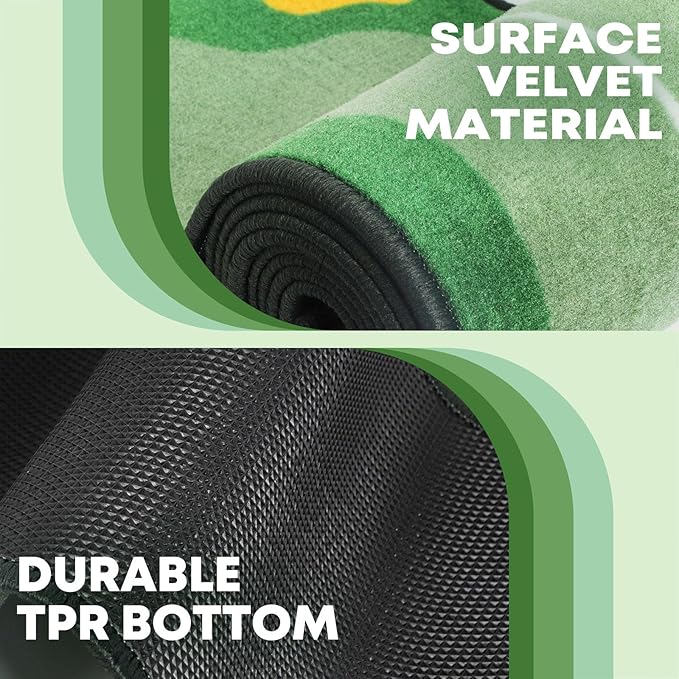 Golf Putting Mat Indoor & Outdoor Professional Golf Practice Putting Green Mat with Distance Marker Anti Slip Backing Golf Training Accessories Portable Matt