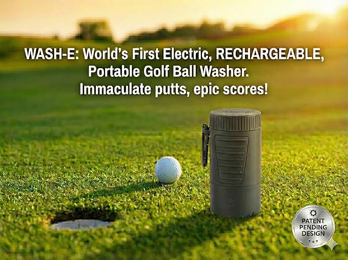 Wash-E Electric Golf Ball Cleaner – Motorized, USB-C Rechargeable, Sleek Compact Design, Portable On-Course Golf Ball Washer – Premium Golf Gift & Golf Bag Accessory