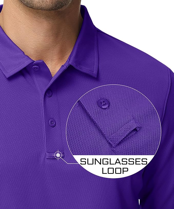 MAGCOMSEN Men's Polo Shirts 3 Button Quick Dry Performance Long Sleeve Tactical Shirts Pique Jersey Golf Shirt