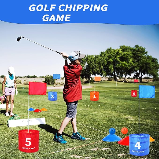 SANTA CASA Golf Backyard Bucket Game - 6-Hole Portable Yard Games Golf Chipping Practice Set for Adults & Pros, Lawn Golf Training, Family Fun at Beach & Park for Dad, Man, Teens