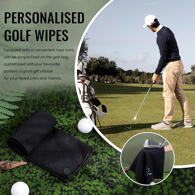 Personalized Golf Towel Custom Golf Towels for Golf Bags with Embroidery Initial Name Magnetic Golf Towel Microfiber Golf Towels with Clip Gifts for Golfers Men Women 16"x 24" (Black)