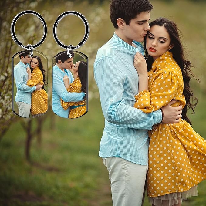 Personalized Custom Keychain with Picture - Double Sided Engraving Photo Text Customized Key Chains for Men Boyfriend