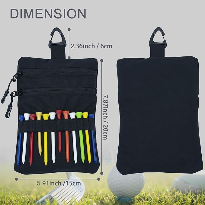 Golf Pouch Bag, Golf Tee Holder for Accessories, Valuables, Tees, Balls - Small Nylon Zipper Tee Pouch Clip on Bag Belt Backpack - Handy for Golfing, Fishing, Cycling, Travel - Great Gift for Golfers