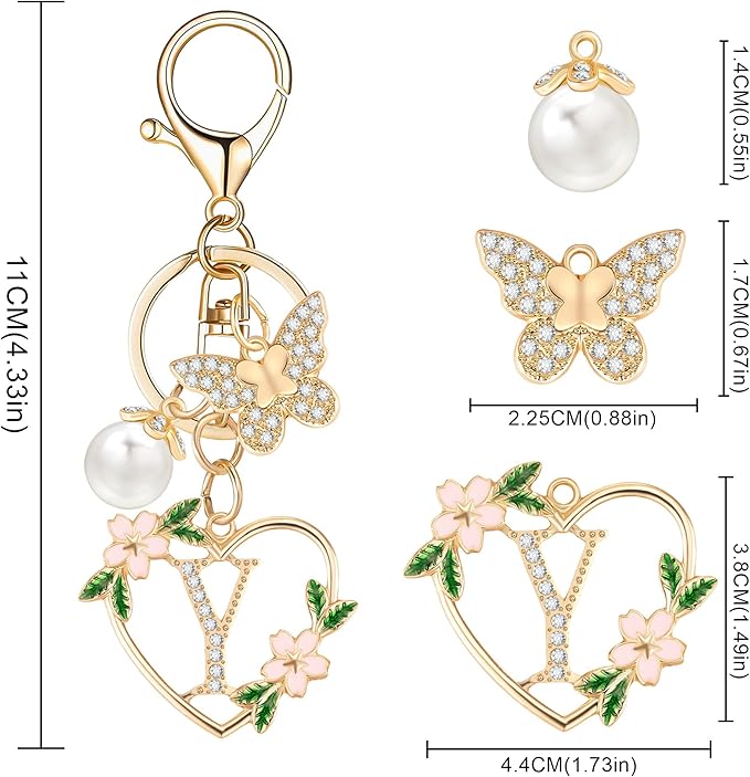 Gold Heart Initial Letter Keychain for Women Key chain Keyring for Purse Handbags Backpack Charm