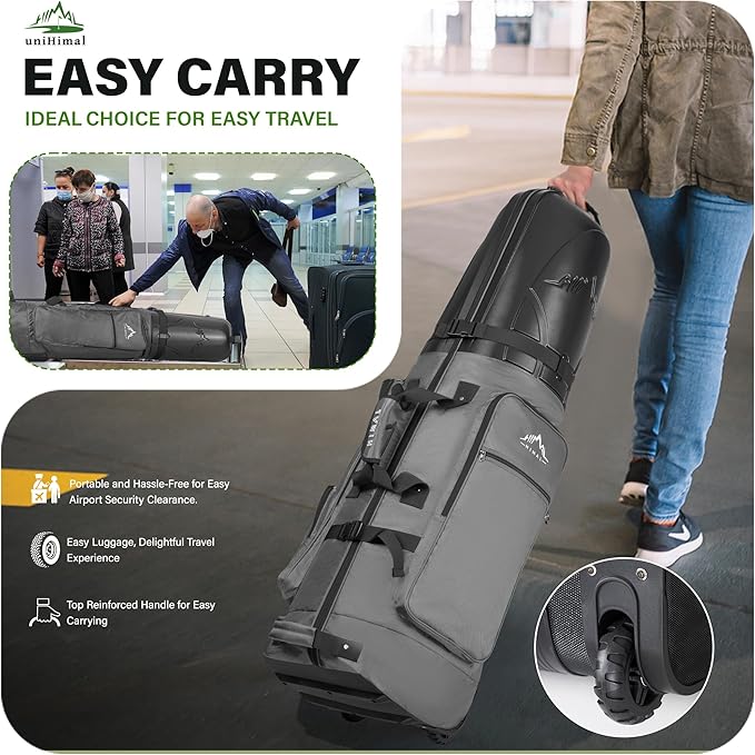 Golf Travel Bag with Hard Case Top, 1680D Heavy Duty Oxford Golf Club Travel Bags for Airlines with Wheels Easy to Maneuver
