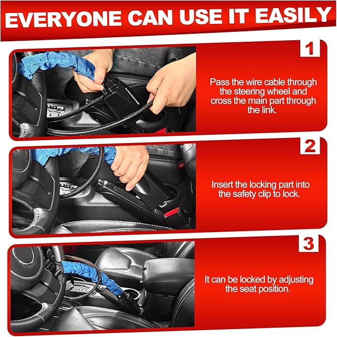 KAYCENTOP Car Steering Wheel Lock to Seat Belt Lock, Anti-Theft Device, Max 17 Inch Length, Small and Light-Weight, Multi-Functional, Fit Most Vehicle, SUV, Golf Cart Security (Blue)