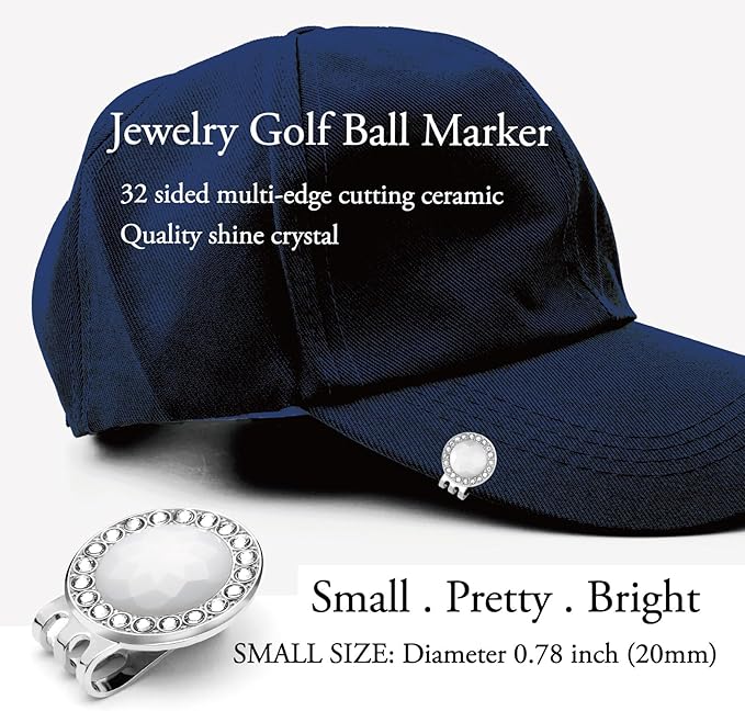 Golf Ball Marker Hat Clip with Ceramic Crystal Ball Marker (20mm Small Size) Gifts Accessories for Golfers