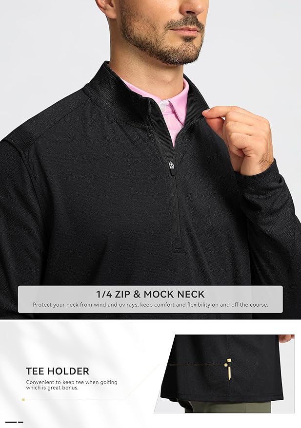 Obla Golf Quarter Zip Pullover for Men Mock Neck Sweatshirt Lightweight Sun Protection Men's Long Sleeve Golf Shirt