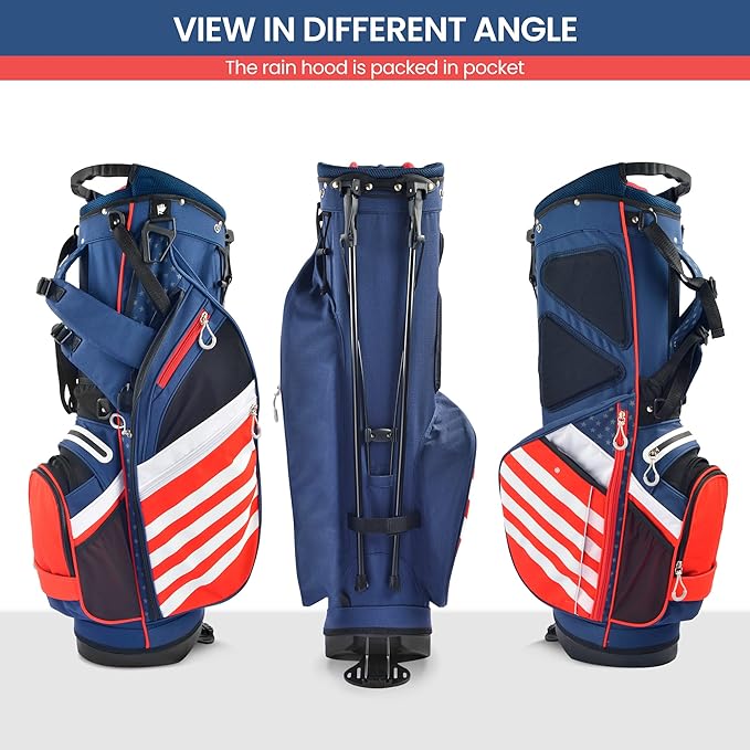 Golf Stand Bag, Lightweight 14 Way Top Dividers Golf Carry Bag with 8 Pockets, USA Stars & Stripes Golf Bag for Golf Club Golf Cart for Men & Women