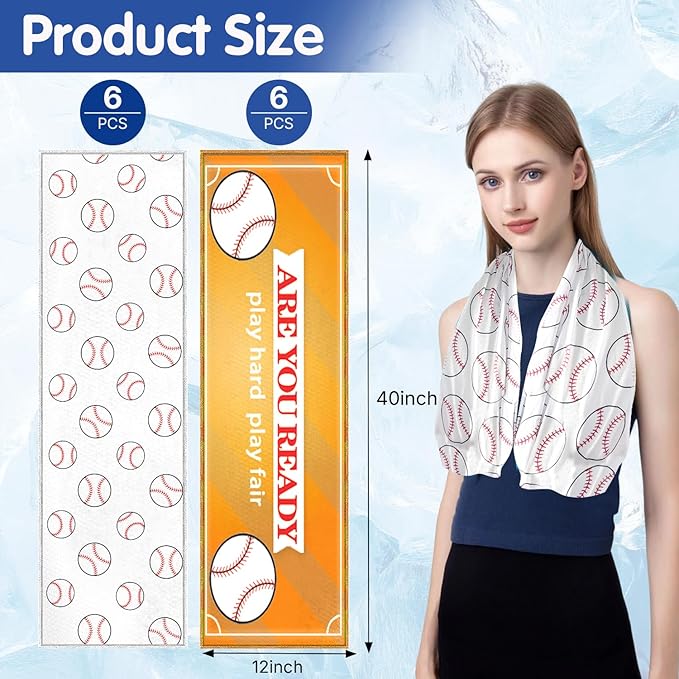 OPSO Softball Cooling Towel Set, 40 x 12 inches, 12 Pack, Microfiber Sports Towels for Baseball, Soccer, Golf LCE Towel Microfiber Sports Towels for Player (Softball 2)