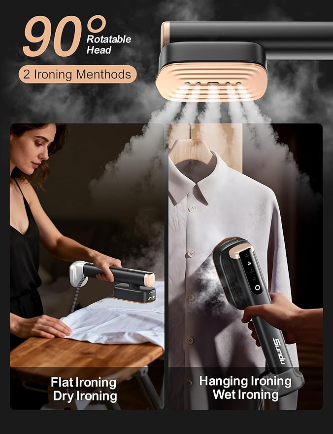 Travel Steamer for Clothes with 2 Water Tanks (180 ml and 100 ml),15s Fast Heat-up,24 g/min Strong Steam Performance, Portable Garment Steamer with Touch Control, LED Display, Steam Iron(Black)