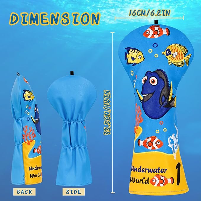 Golf Club Head Covers, Underwater World Driver Headcover Hybrid Headcover Fairway Wood Head Covers Magnetic Blade Putter Cover with Interchangeable Tags for All Brand
