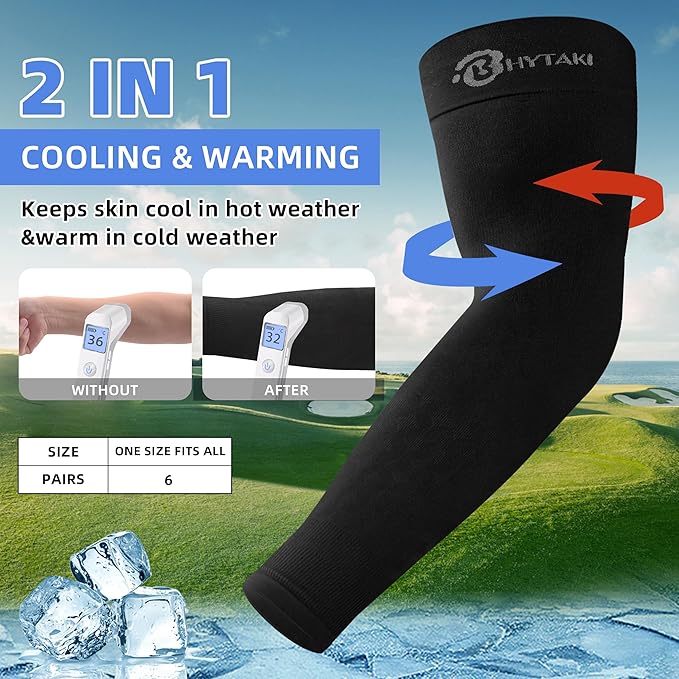 BHYTAKI UV Sun Protection Arm Sleeves, UPF 50 Sports Cooling Arm Compression Sleeves for Men Women Teenager