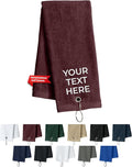 Custom Golf Towel for Golf Bags, Balls - Add Your Embroidered Name - Personalized Trifold Golf Bag Towels with Clip, for Men and Women
