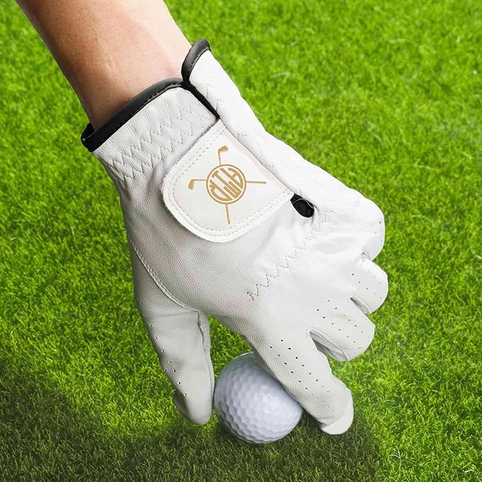 Mens Golf Gloves Left Hand Personalized Golf Elements Monogram Design Left Hand Glove with Name Golfer Accessories Club Competition Souvenir Birthday Gift for Golfer Dad Husband Boyfriend