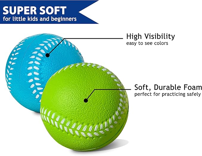 Kids Soft Foam Baseballs, 6 Pack, 2.75" | Safe & Soft Baseballs for T Ball & Toddler Baseball | Official Size Foam Balls for Kids Baseball Batting Practice