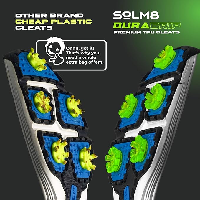 SOLM8 Golf Shoe Replacement Spikes - Metal Screw Threading Dia ¼ Inch/6mm Easy to Install on Cricket & Golf Cleats (Spanner Included)