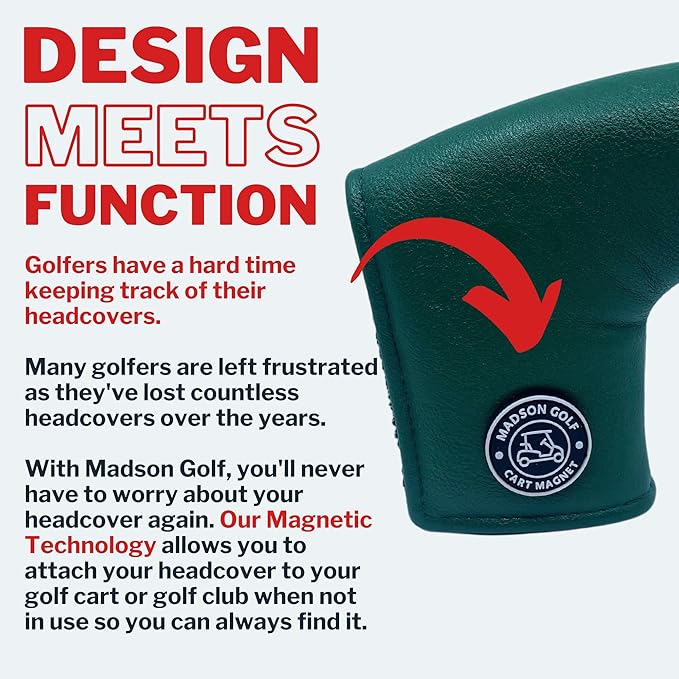 Classic Blade and Mallet Putter Headcovers with Madson Golf Cart Magnet for Secure Positioning and Quick Access, Protective PU Leather Head Covers, Magnetic Golf Accessories