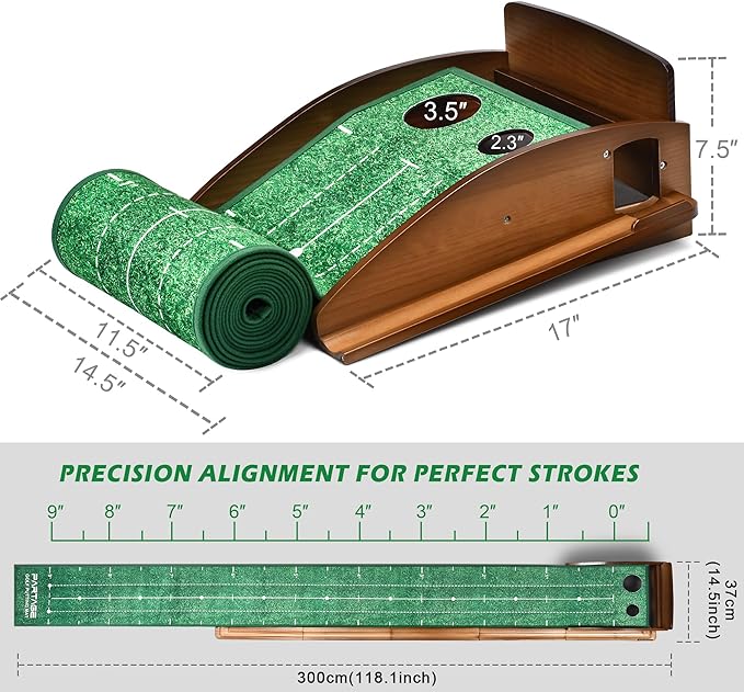 Putting Green Indoor, Golf Putting Mats Practice Indoor, 9.8ft Indoor Putting Green with Ball Return, Thickened Wrinkle-Free Memory Rubber, Training Aid for Home Office Backyard, Ideal Gift