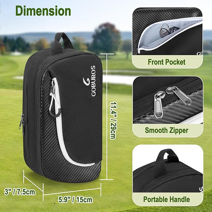 Golf Glove Holder Case with 2 Glove Shaper, Protective Golf Ball Bag Accessory Storage Organizer for Tees Balls Markers, Golf Gifts for Men Women, Black