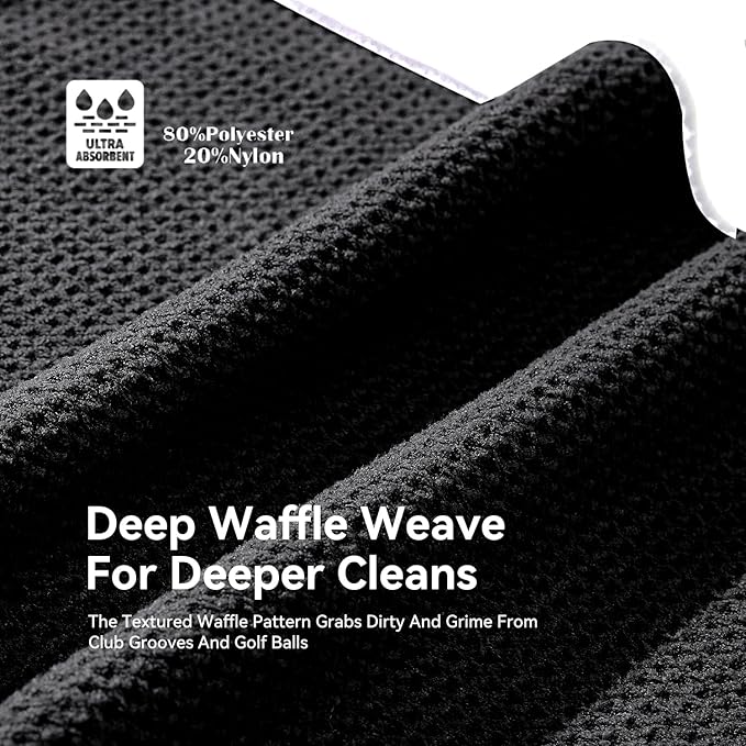 Magnetic Golf Towel with Clip and Cleaning Pocket -Premium Ultra Absorbent and sandfree Waffle Weave Microfiber Towel-Golf Accessories for Golf Bags, Carts or Clubs 16"*16“