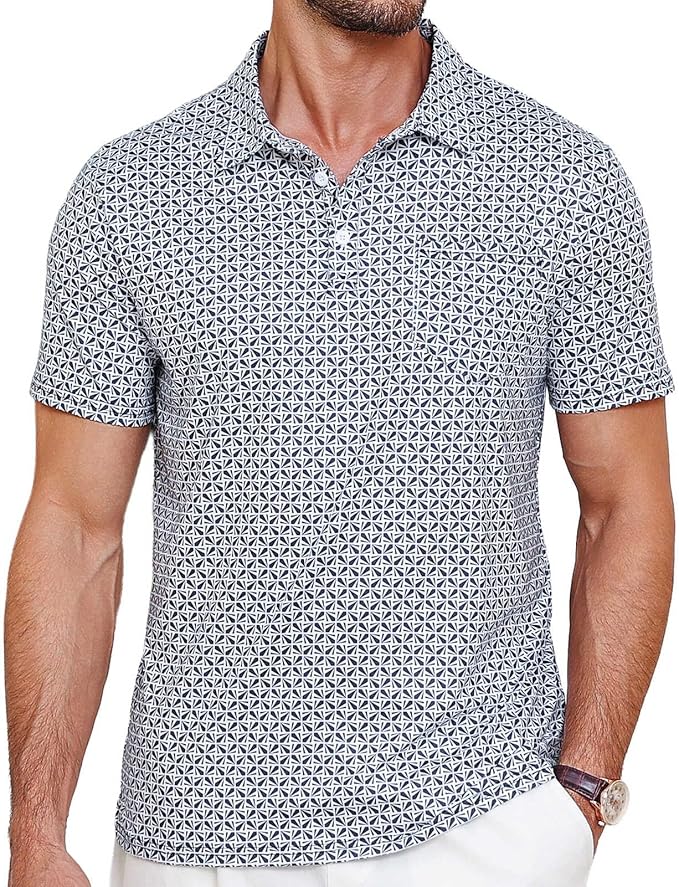 Lexiart Mens Golf Shirt Short Sleeve Dry Fit Print Moisture Wicking Performance Patterns Collared Polo Shirt with Pocket