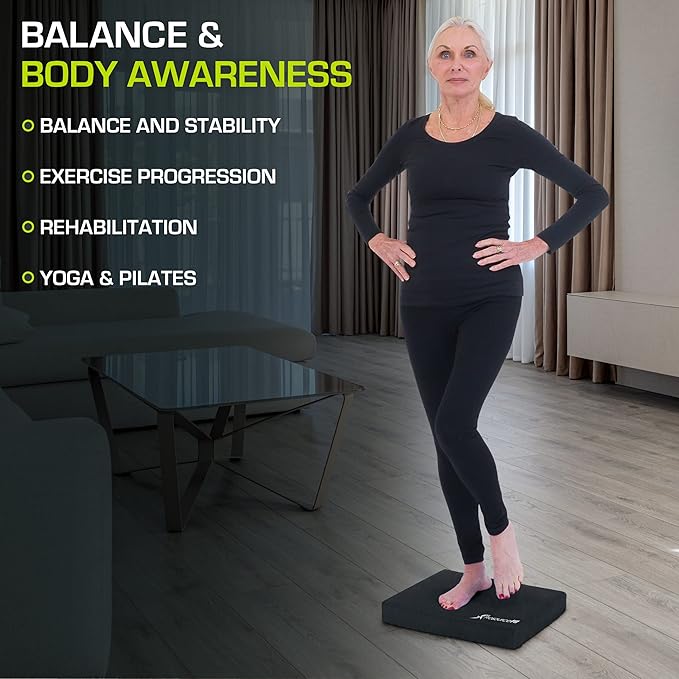 ProsourceFit Exercise Balance Pad – Non-Slip Cushioned Foam Mat & Knee Pad for Fitness and Stability Training, Yoga, Physical Therapy 15.5”x12.75”, Black
