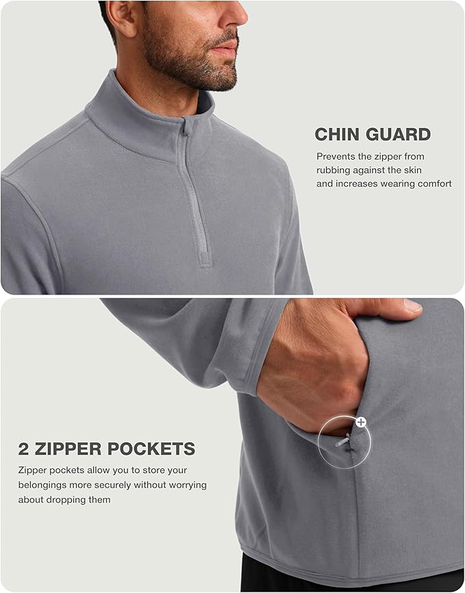 G Gradual Mens Quarter Zip Pullover Fleece with 2 Zipper Pockets Long Sleeve Golf Shirt Winter Athletic Sweater Lightweight