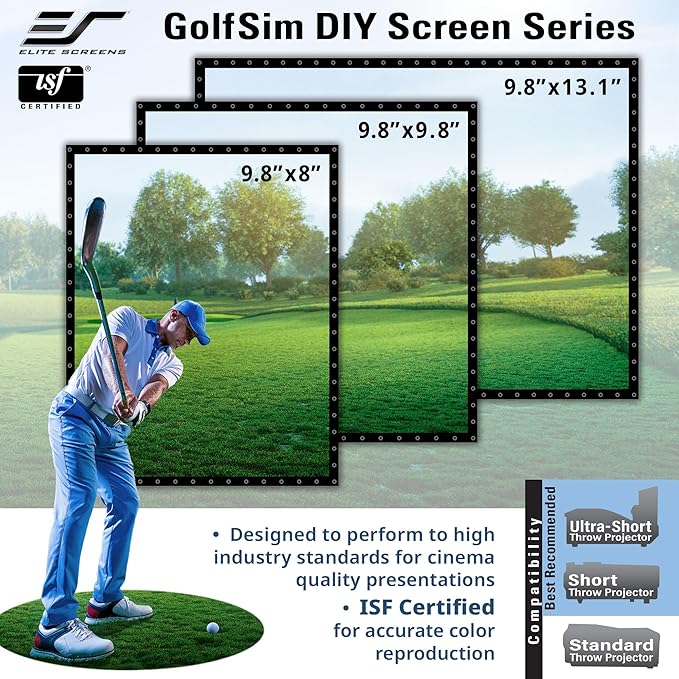 Elite Screens Impact Screen for Golf Simulators 9.8'x13.1' - Multi-Sport Simulation Screen with Grommets, Black Masking Borders, Perfect for Home Golf Simulators, DIY9.8X13.1-IPW360-F