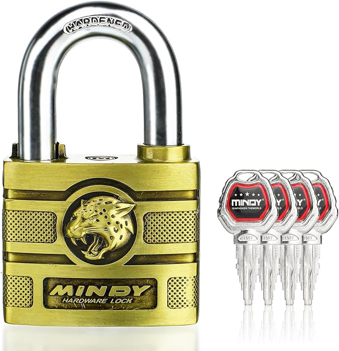 60mm Heavy Duty Waterproof Keyed Padlock with 4 Keys Brass Finish for Fences, Gates, Sheds