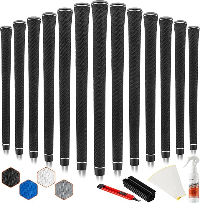 Lightweight Golf Grips with Full Regrip Kit, Carbon Fiber Texture, High-Performance Non-Slip, Optimizes Swing Weight for Control & Precise Feel