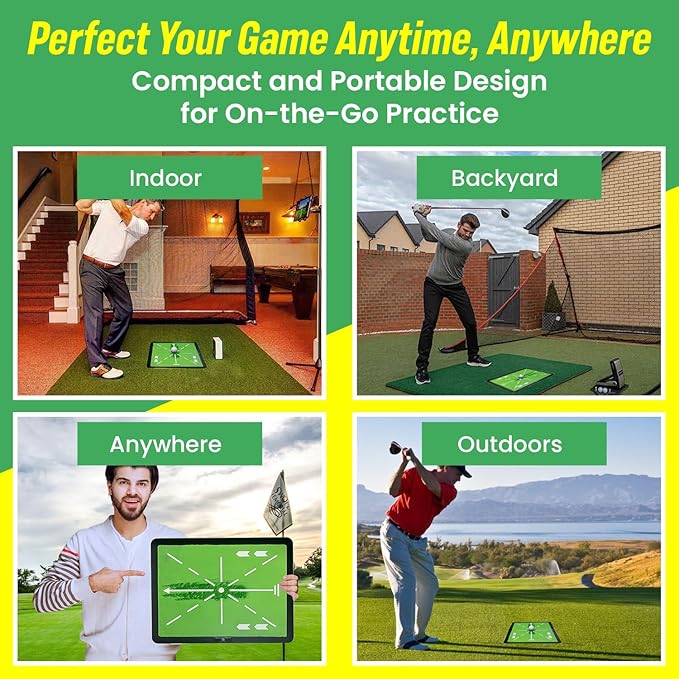 Swing Mat Trainer - Golf Strike Mat & Divot Board with Velvet Cushion, Shock Absorption & Non-Slip Rubber Base - Golf Practice Mats for Swing Detection, Precision Path Feedback, 11.8"x15.7"