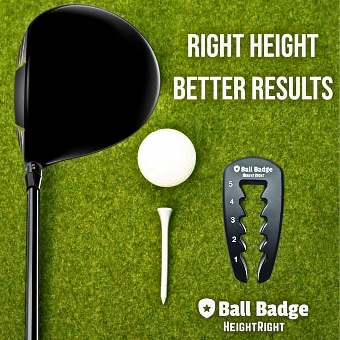 Ball Badge HeightRight Adjustable Golf Tee Height Tool – Precision Tee Height Setter for Consistent Swings, Durable Aluminum Design, Easy-to-Use Golf Training Aid