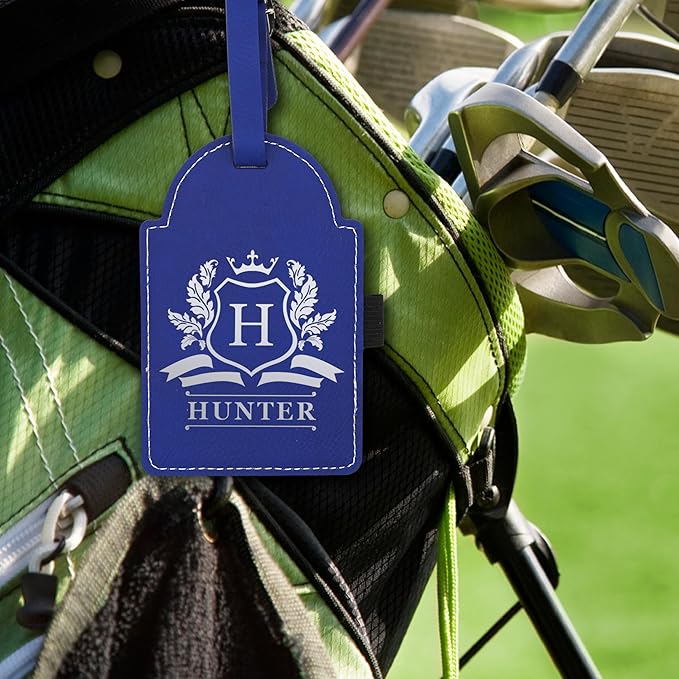 Custom Engraved Golf Luggage and Bag Tag - Personalized Golfing Accessories Gift for Golfer, Mom, Dad, Him, Her (Blue with Silver)