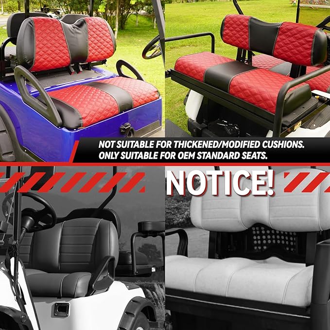 Golf Cart Front and Rear Seat Covers Waterproof and Sun Resistant Marine Grade Vinyl Leather Seat Cover Accessories for Club Car Precedent 2004+, Deep Red(4PCS)