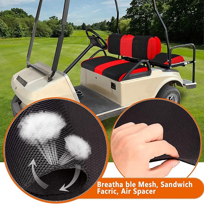 Golf Cart Covers Front and Back Seat Fit for EZGO TXT OEM Ordinary Seat Cushion, Washable EZGO Golf Cart Seat Cover, Red Fabric Seat Cover for EZGO TXT