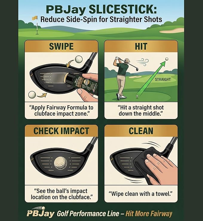 PBJay Slicestick Golf Club Balm Anti Slice and Anti Hook Formula Reduces Side Spin for Straighter Drives and Better Accuracy Clean Easy Application for Drivers Woods and Hybrids