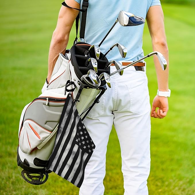 Black American Flag Golf Towel with Carabiner Clip 24"x16" Microfiber Waffle Patriotic USA Golf Towels for Golf Bags Funny Golf Rag for Disc Balls Clubs Accessories for Men Women Husband Dad