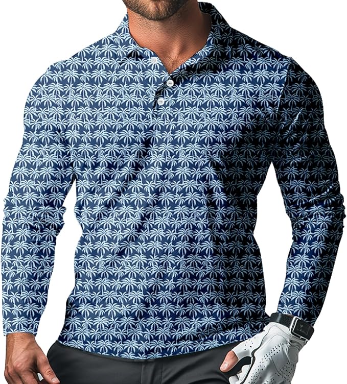 Men's Long Sleeve Golf Shirt Quick Dry 3 Button Work Fishing Outdoor Casual Collar Shirt