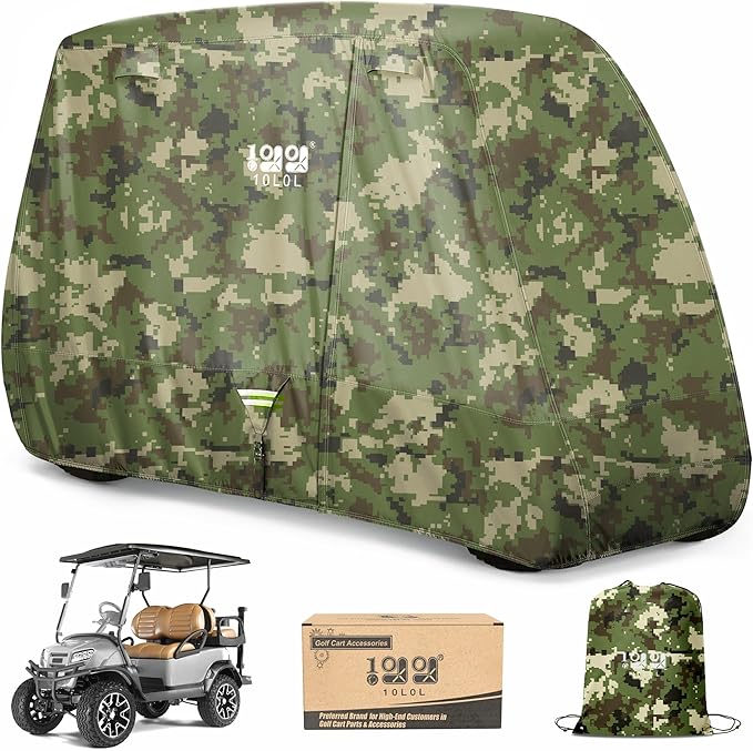 10L0L 2/4/4+2 Passenger Golf Cart Cover Upgrade Extended Roof, 600D Waterproof Snowproof Windproof Sunproof Durable Full Golf Cart Covers for Yamaha,EZGO,Club Car and Other