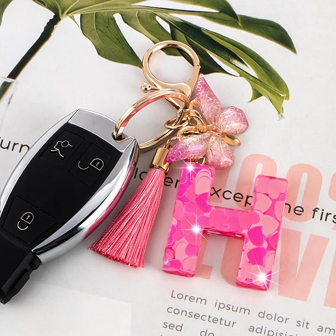 Suweibuke Colourful Cute Initial Letter Keychains for Women Girls with Tassel Butterfly, Charm for Purse Handbags Backpacks