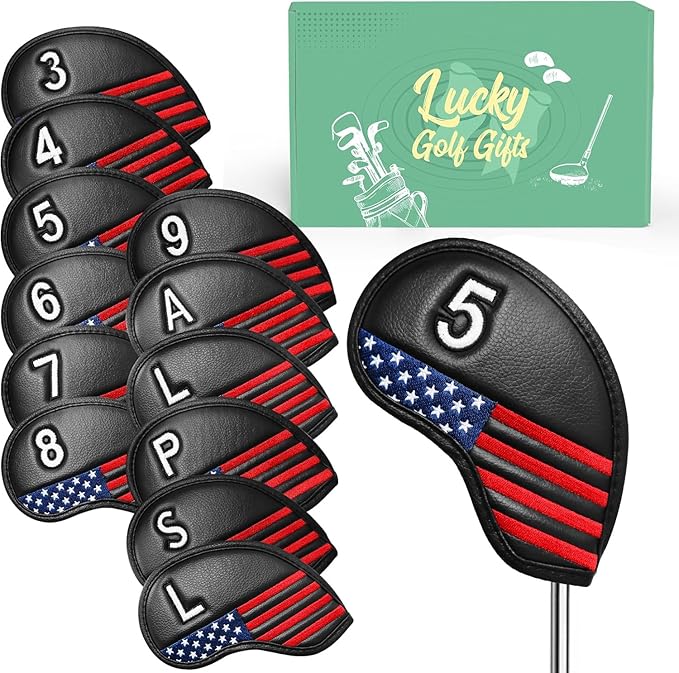 Golf Club Covers Iron Value 12 Pack Stylish Synthetic Leather Headcover, Embroidery Numbers Head Covers Universal Protector Fit Main Iron Wedge Clubs, Accessories Travel for Men Women