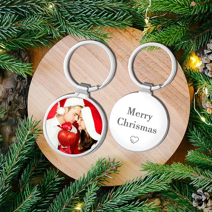 Personalized Custom Keychain with Picture - Double Sided Engraving Photo Text Customized Key Chains for Men Boyfriend